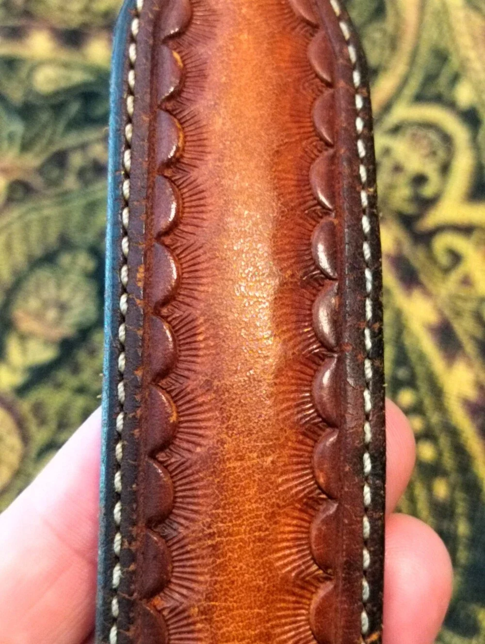 Hand Tooled Leather Western Ranger Belt 36 Aged Honest Wear Strong True Vintage